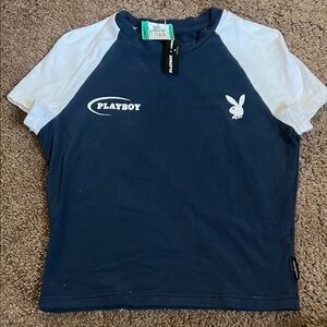 PLAYBOY Navy and White Short Sleeve Tee